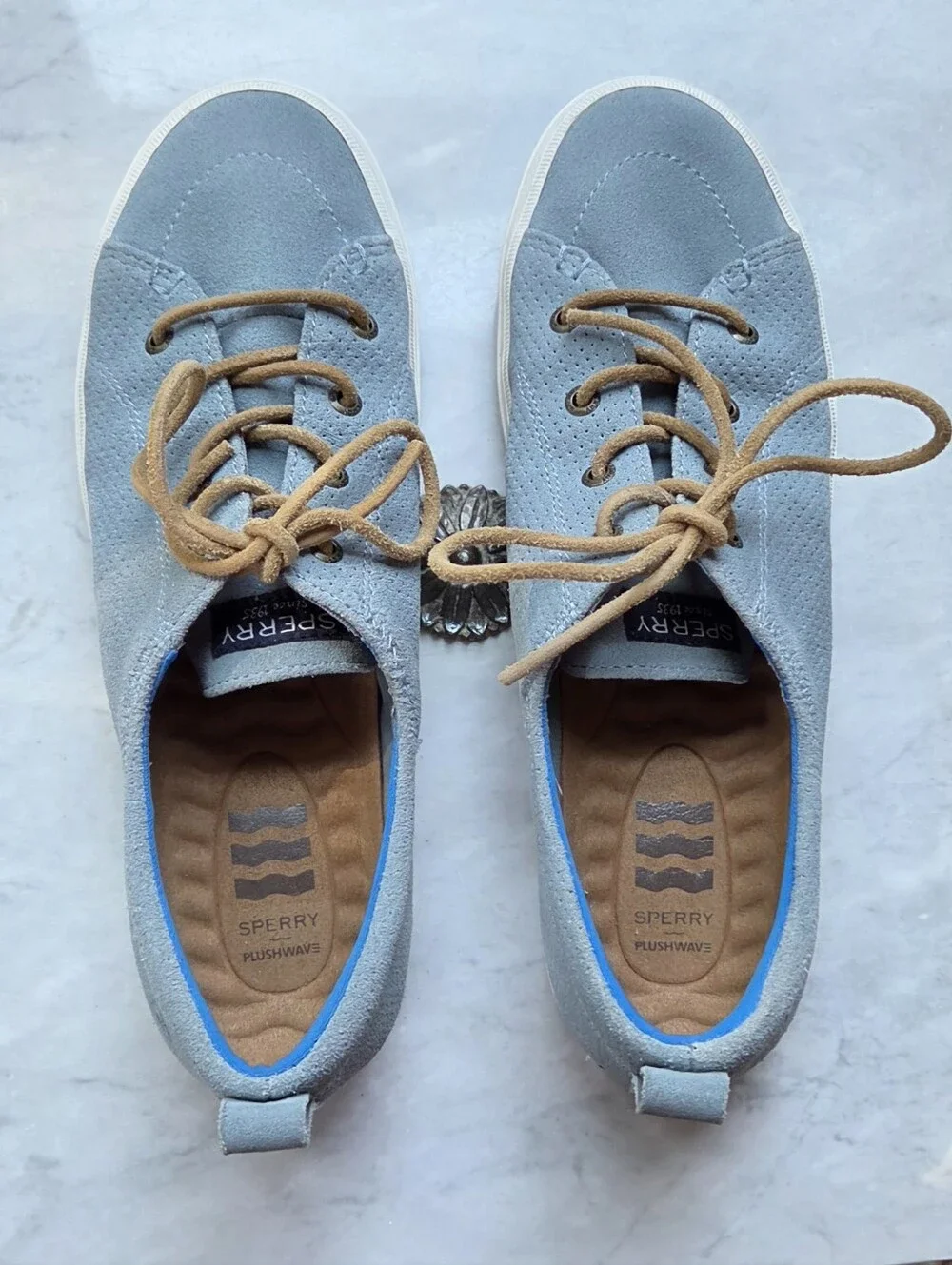 Sperry Crest Vibe Plushwave Vapor Grey Leather Perforated Sneakers Women's 8